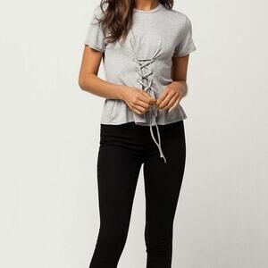 Tilly's White Fawn Short Sleeve Corset Front Top Heather Gray Womens Small New